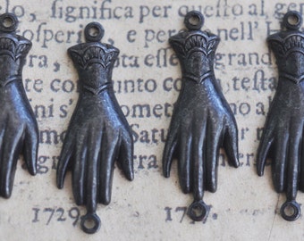 FOUR brass hand jewelry connectors with two hoops, Black Satin Finish, Jewelry Supplies Made in the USA
