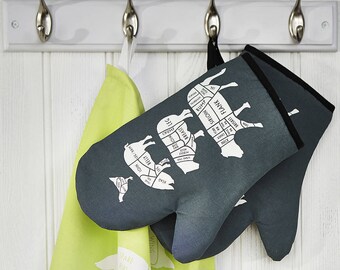 Oven glove - Butcher oven mitt - fathers day gift - Meat cuts oven mitt - oven mitt - Gift for Dad - Gift for chef - kitchen linen