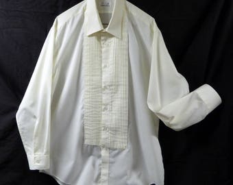 Giorgio Patrino Formal Pleated Tuxedo Shirt L 32/33 Ivory Vintage 1980s