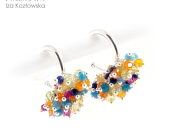 Colorful mini - silver earrings with minerals