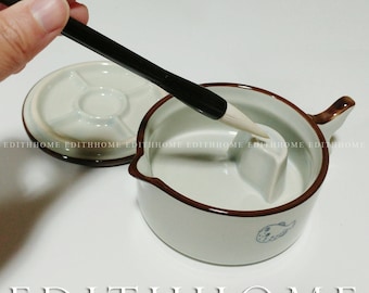 Rare Calligraphy Tools - Porcelain Ink Pot with Palette Cover & Brush Rest 1set