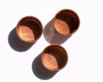 Bezel Cups Copper 9mm Round Solid Copper, 7.7mm Inside Dimension,Copper Findings 3mm tall for Enameling - 6 pieces