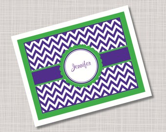 Custom Green & Purple Chevron Note Cards