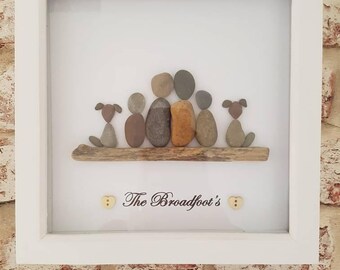 Handmade Personalised family pebble art picture
