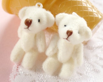 2 Pcs Real Stuffed Jointed Teddy Bear Charms - 37x20mm