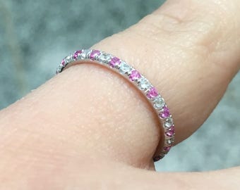 Alternating Diamond and Pink Sapphire Pave Full Eternity Band 1.6mm Matching Band with Sapphires & Diamonds 14K White Gold Wedding Band Pave