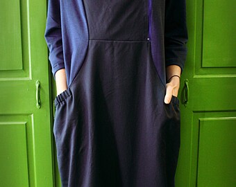 Comfortable dress | Cotton dress | Long dress | Work dress | Casual dress | Blue dress | Dress with stripes |Handmade Kjara
