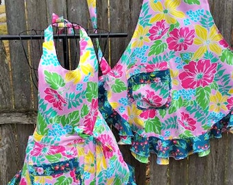 Tropical Wild Flowers Full Flouncy Ruffled APRON