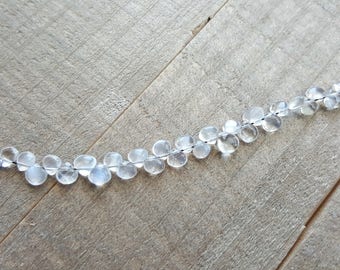 Small Ceylon Moonstone Smooth Heart Briolette Beads - 5mm - Transparent - Milky - Destash