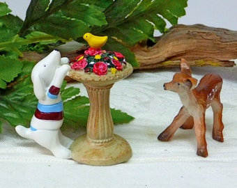 Dog Figurine Puppy Figurine Minature Birdbath Fairy Garden Dog Fairy Garden Kit Pedestal RED Roses