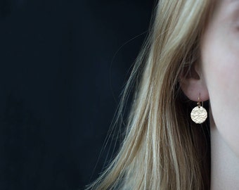 Dangle Earrings Gold Minimalist | Handmade Jewelry | Gold Filled Earrings Dangle | Minimalist Earrings Handmade Hammered Disc