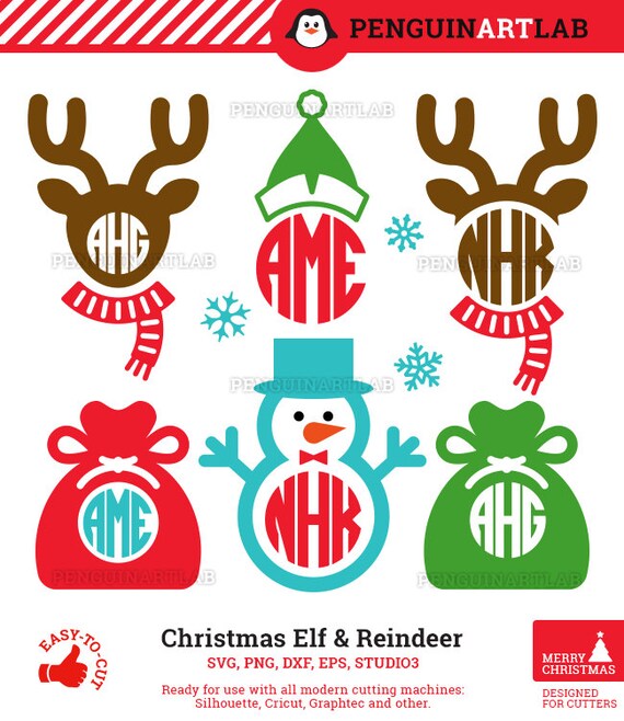 Download Santa Reindeers and Elf SVG Monogram Files Christmas Snowman