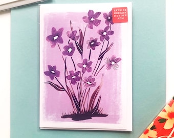 Violet greeting Card, purple, floral, flower, spring, watercolor, stationery, greeting card, envelope, blank inside, just because, garden,