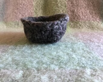 Hand knit felted wool bowl
