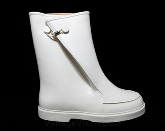 Child Size 11 White Galoshes - Authentic 1960s Child's Keds Rain Boots - Waterproof Rubber Overshoe - 60s Mid Century Deadstock - 43687-2