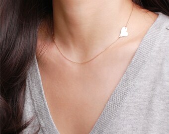 Side Heart Necklace - Personalized Gold Heart Necklace - Heart Initial Necklace - 14k gold filled necklace - layereing jewelry