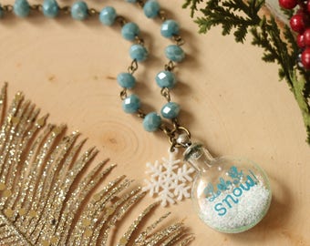 Christmas Necklace • Let It Snow glitter vial necklace • Snowflake necklace christmas jewelry stocking stuffers gift for her under 25