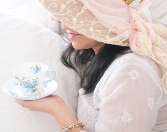 Vintage English Bone China Tea Cup and Saucer by Royal Albert, Forget-Me-Not Pattern, Little Princess Birthday Tea Party