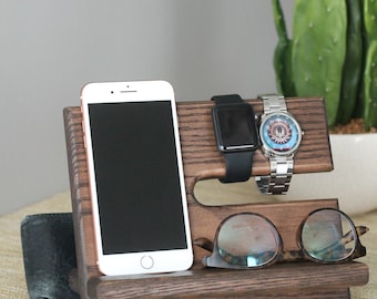 Wallet Location Included Oak Nightstand Valet | Phone Charging Dock | Wood Docking Station | Personalized Phone Stand
