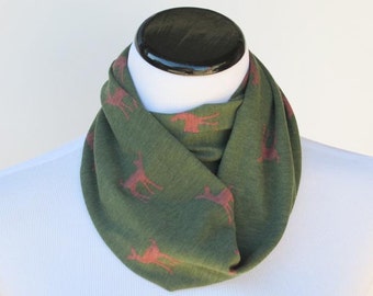 Kids infinity scarf forest green deer fawn circle scarf for children - deer loop toddler infant scarf - scarf for boy and girl