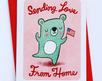 Sending Love from Home Bear - deployment card military card miss you care package card long distance military greeting card military deploy