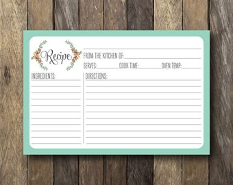 Printable 4x6 Recipe Card