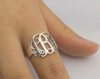 Initial Monogram Ring Personalized Monogram Ring Three Initial Ring Custommed Initial Ring Bridesmaids Gift Sterling Silver Ring - US4-US13