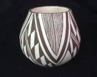 Native American Vintage Mini Acoma Pottery by M. (Miranda) Leno, Ca 1960's, #1228