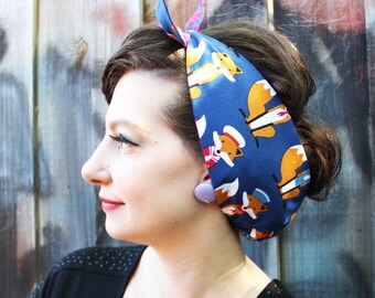 Robert Kaufman NAUTICAL FOX Rockabilly Retro Head Scarf? Dolly bow/ Bandana. Very 50s Inspired