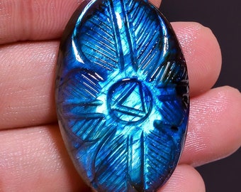 Natural Labradorite OVAL Shape Full Flashy Fire Beautiful Stylish Carving AA Gem,35X22X8 mm,43.4 Carats