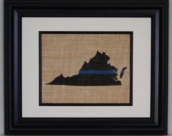 POLICE Gift - Thin Blue Line across ANY US State, State Police, Law Enforcement, Deputy, State Trooper - Home Decor on Burlap