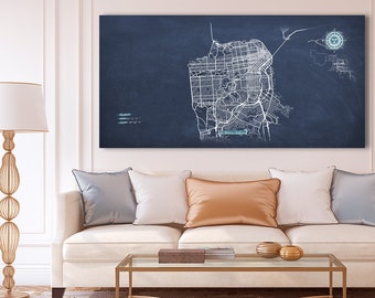 SAN FRANCISCO Canvas Map Panoramic Wall Art Chalkboard City Map Canvas Poster