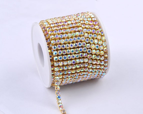 10Yards/lot Cup Chain Crystal AB Gold Rhinestones Crystal AB