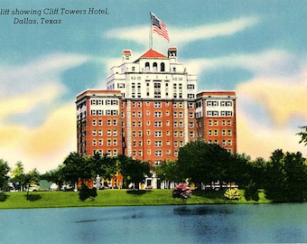 Dallas Texas Lake Cliff & Cliff Towers Hotel Vintage Postcard (unused)