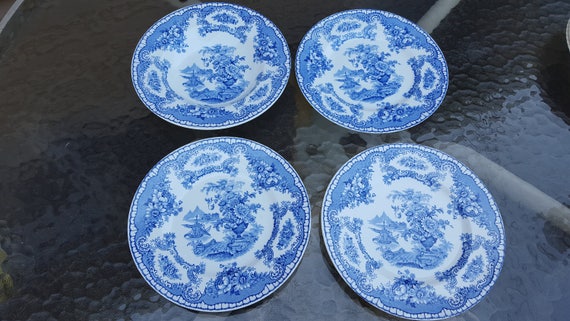 John Maddock & Sons Blue Bombay 3 Salad Plates 1 Rimmed Soup John Maddock & Sons Blue Bombay 3 Salad Plates 1 Rimmed Soup