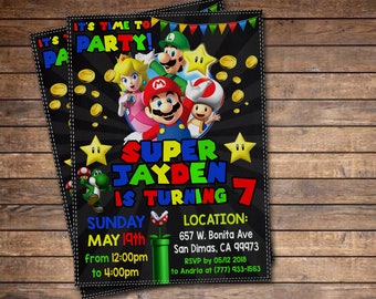 Super Mario Invitation, Super Mario Printable Invitation, Mario Digital File, Super Mario Birthday Party Invitation, Luigi, Yoshi, Mario
