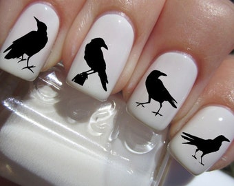 Black CROW / RAVEN Nail Art (RAV) Water Slide Transfer Decals Black Birds Not Stickers or Vinyl