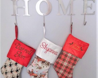 Personalized Christmas Stocking, Christmas Decor, Holiday Stocking, Plaid Christmas Stocking, Embroidered stocking