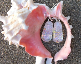 Pastel Pink Dichroic Glass Earrings