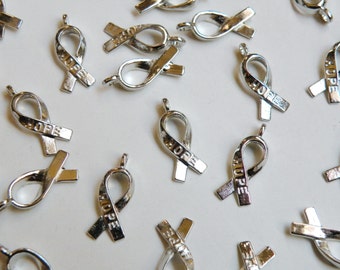 10 Hope Awareness Ribbon charms silver finish 20x8mm DB14759