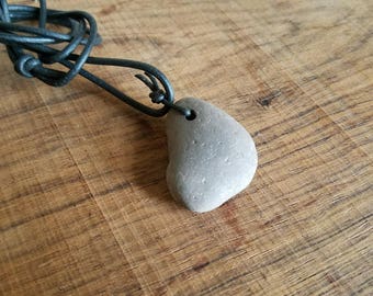 River Rock Pendant, Natural Red River Stone Necklace, Black Leather Necklace, Hypoallergenic Necklace, Yoga Meditation Jewelry Gift