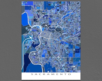 Sacramento Map, Sacramento California USA, City Art Print, Cartography Poster