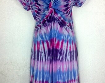Tie dye dress, Women's dress, Women's summer dress, Twisted front tee dress, Swing skirt dress, Festival dress, Festival clothing, Tie dye