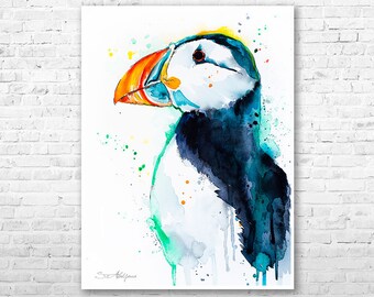 Puffin watercolor painting print by Slaveika Aladjova, art, animal, illustration, bird, home decor, wall art, gift, portrait,