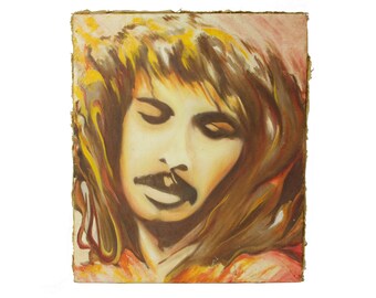 vintage 1970s painted portrait / man with moustache