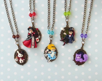 Alice in Wonderland Necklace - Alice in Wonderland Jewelry - Polymer Clay Jewelry - Alice Necklace - Queen of Hearts Necklace