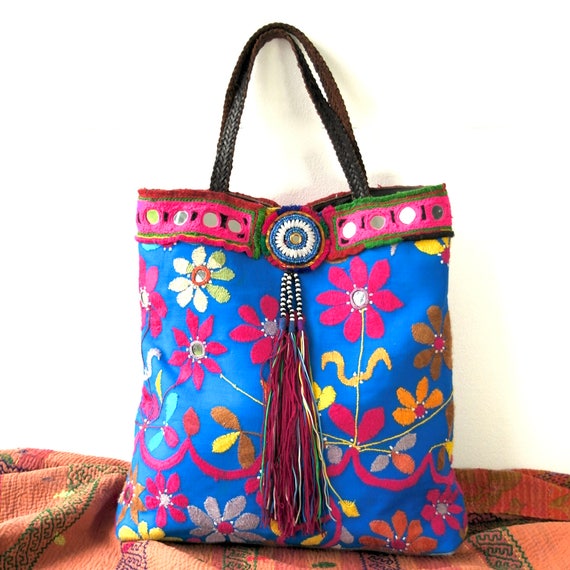 ethnic bag tribal bag indian bag ethnic shopper blue
