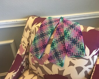Pink, Purple, and Green Crocheted Argyle Scarf