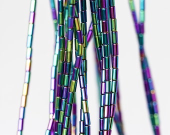 1991 Multi-colored hematite beads Small cylinder beads Tube hematite beads Multicolored beads Metal hematite beads Hematite 4mm x 2mm