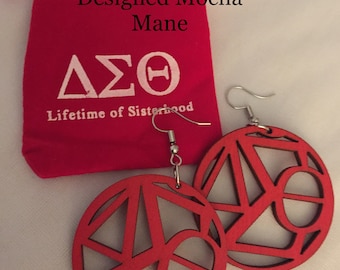Delta Sigma Theta Earrings Inspired Wood Red Natural Earrings Sorority Gift FREE POUCH and SHIPPING Smaller Size Earrings 1 3/4